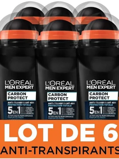 L’Oréal Paris Men Expert L'Oreal Carbon Protect Ice Fresh - Men's Anti-Smudge Deodorant - 50 ml - Pack of 6