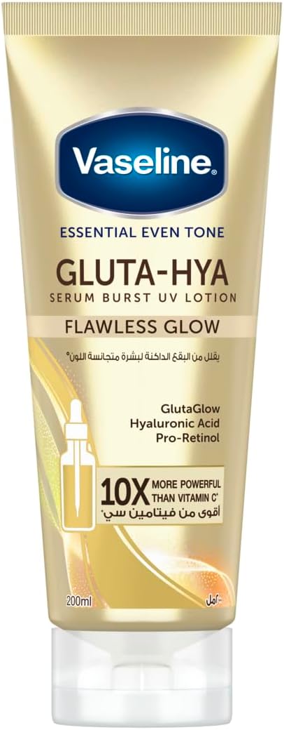 Vaseline Essential Even Tone Body Lotion,Flawless Glow, Gluta-Hya Serum UV, 10X