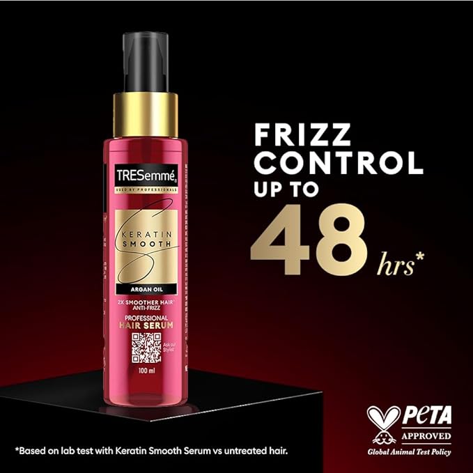 TRESemmé Keratin Smooth Anti-Frizz Hair Serum 100ml with Argan Oil, for 3X Smoother Hair and Long Lasting Frizz - Image 2