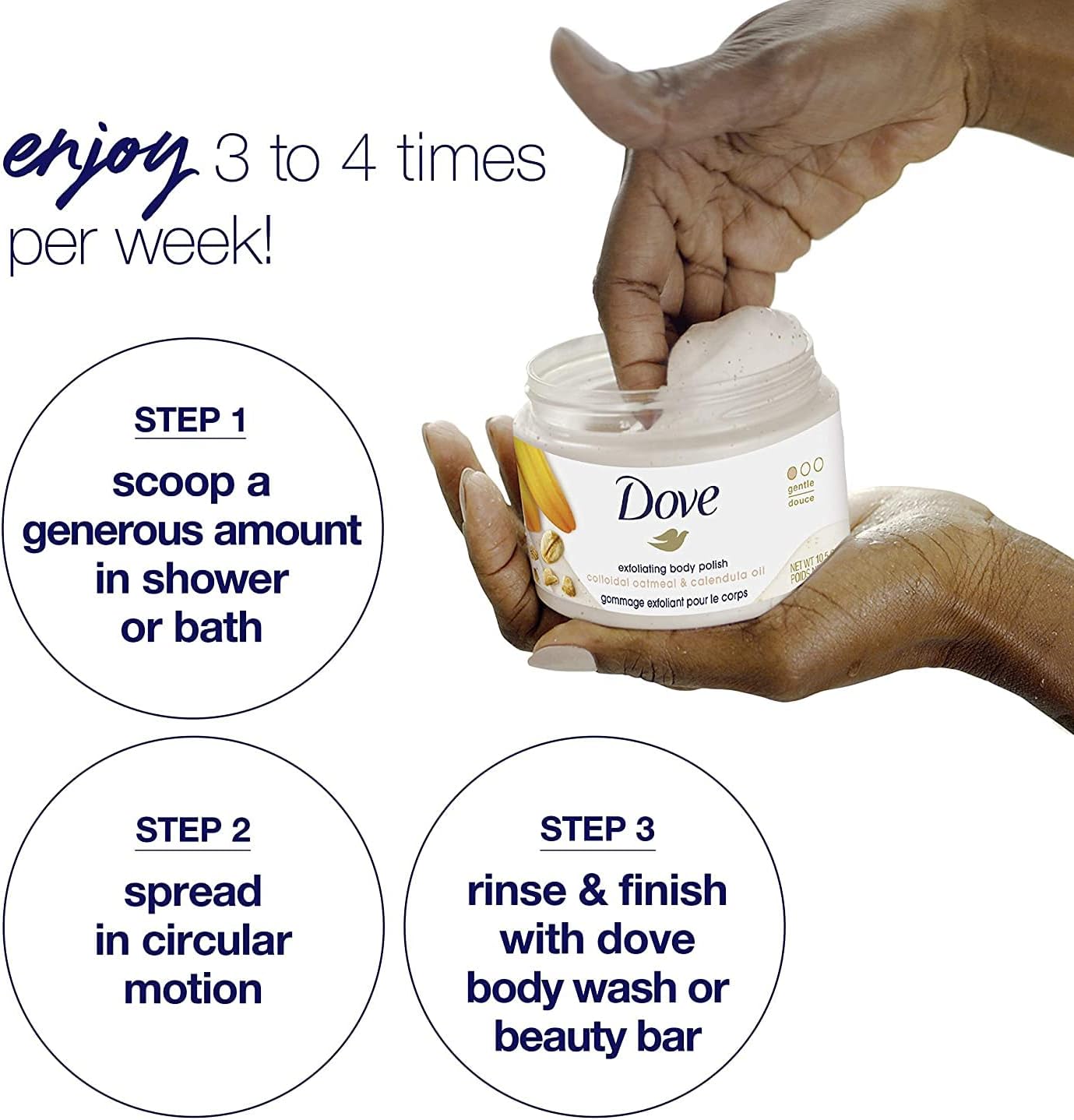 Dove Exfoliating Body Polish Scrub for Silky Skin Oatmeal & Calendula Oil Body Scrub Exfoliates & Gives Lasting Nourishment 10.5 oz 298g - Image 3
