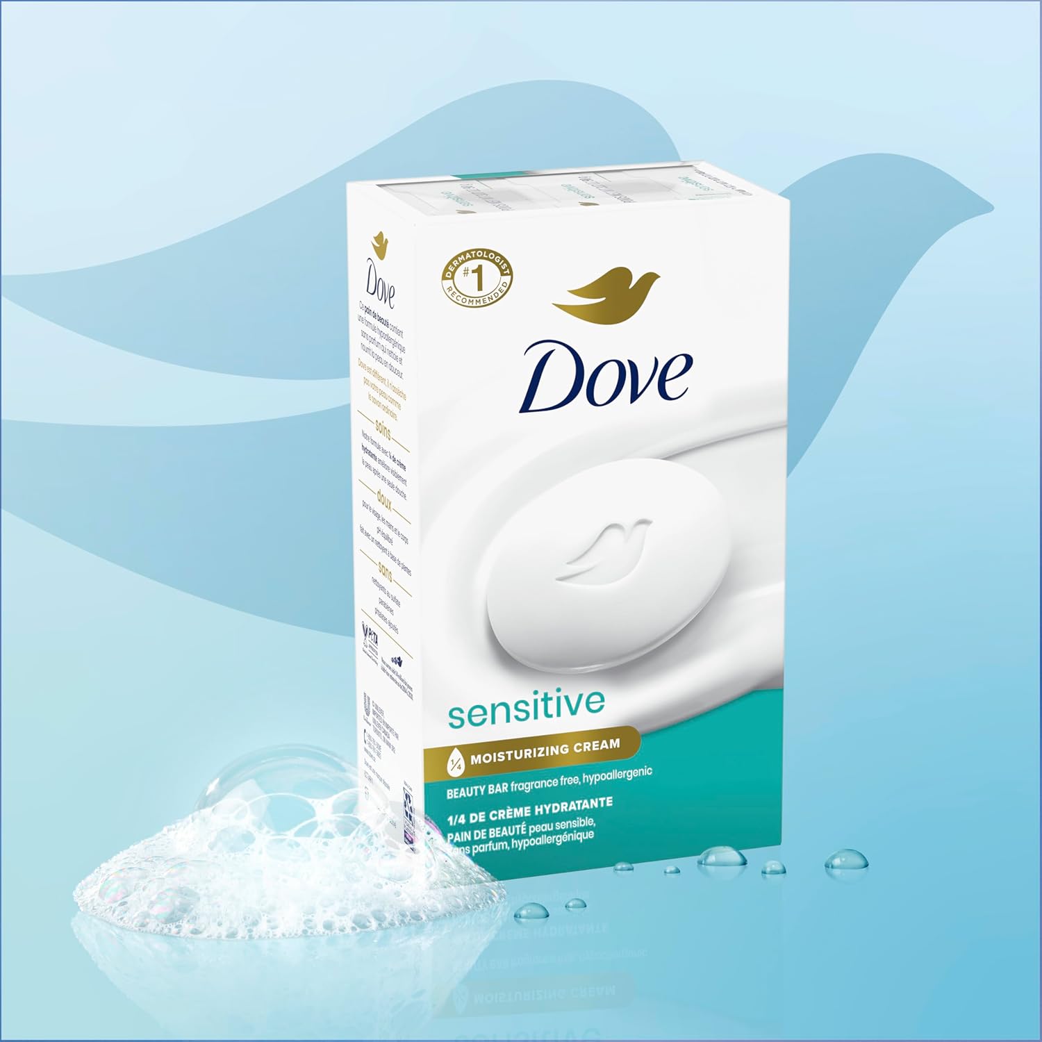 Dove Beauty Bar Soap Sensitive, 6 Bars for Sensitive Skin, Fragrance Free and Hypoallergenic 3.75 oz - Image 2