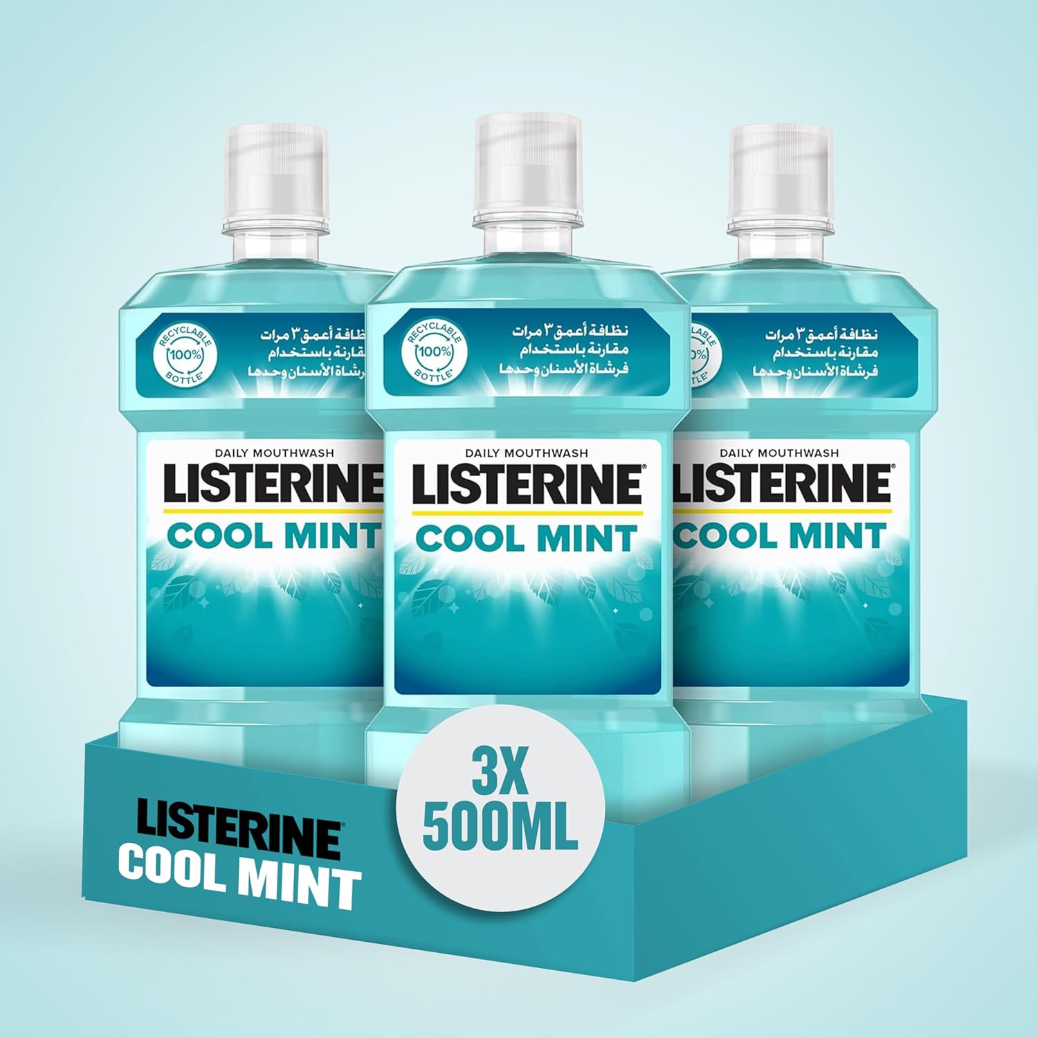 Listerine Cool Mint Milder Taste Mouthwash, Pack of 3x500ml - Image 2