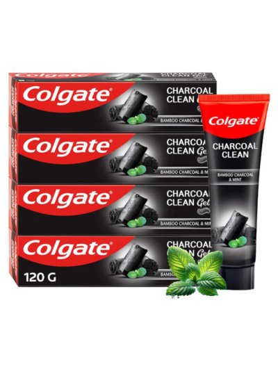 Colgate Charcoal Clean Black Gel Toothpaste, Combo Pack of 480g (120g x4) Deep Clean Tooth paste With Bamboo Charcoa