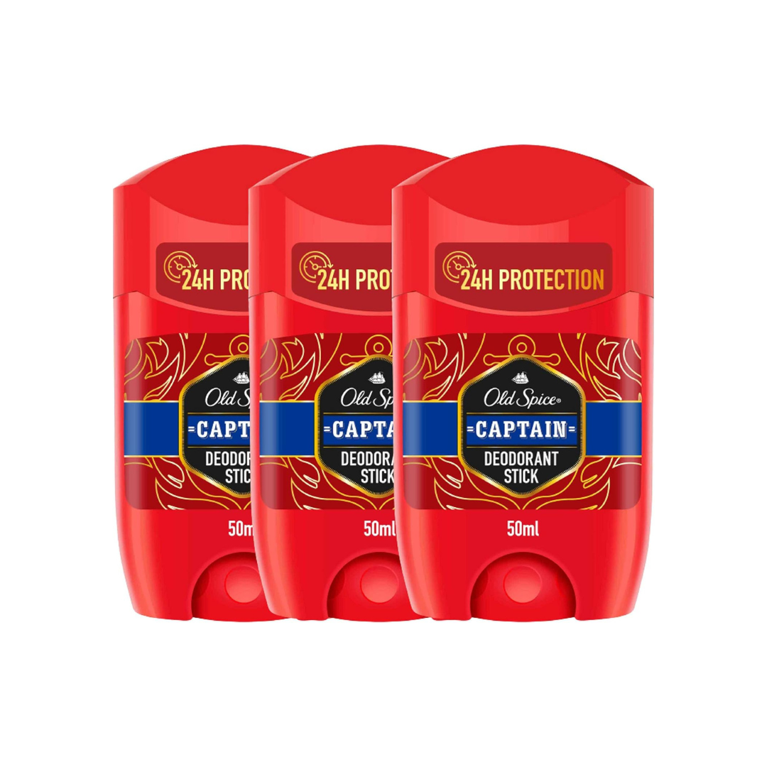 Old Spice Captain Deodorant Stick For Men, 3 x 50 ml