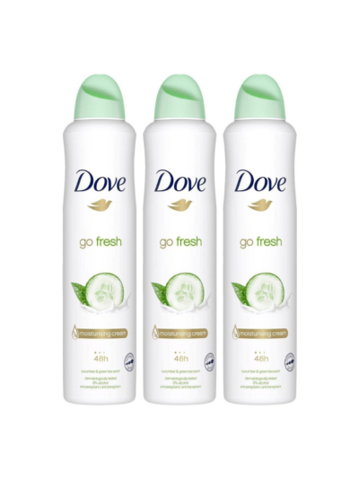 Dove Go Fresh Cucumber, Anti Perspirant Deodorant Aerosol Spray For Women, Long Lasting Anti Sweat And Body Odour Protection For A Clean And Fresh Fragrance 250 ml (Pack of 3)