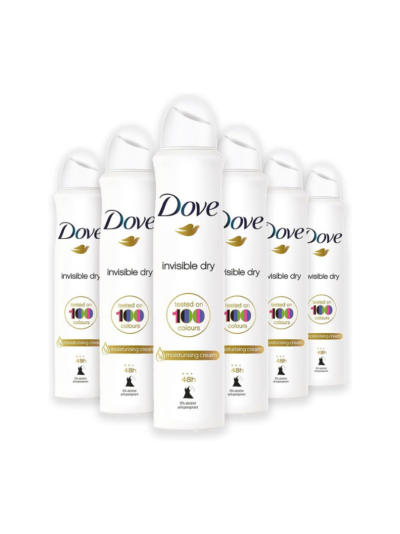 Dove Invisible Dry Compressed Strong Antiperspirant Aerosol Spray, Anti-Sweat Deodorant For Men And Women For A Cool, Fresh And Clean Fragrance 48 Hour Protection, Bulk Pack (6 x 250ml)
