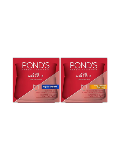 Pond's Age Miracle Day + Night Cream for Youthful Glow, 24-hour wrinkle correcting glow, 45g (Pack of 2