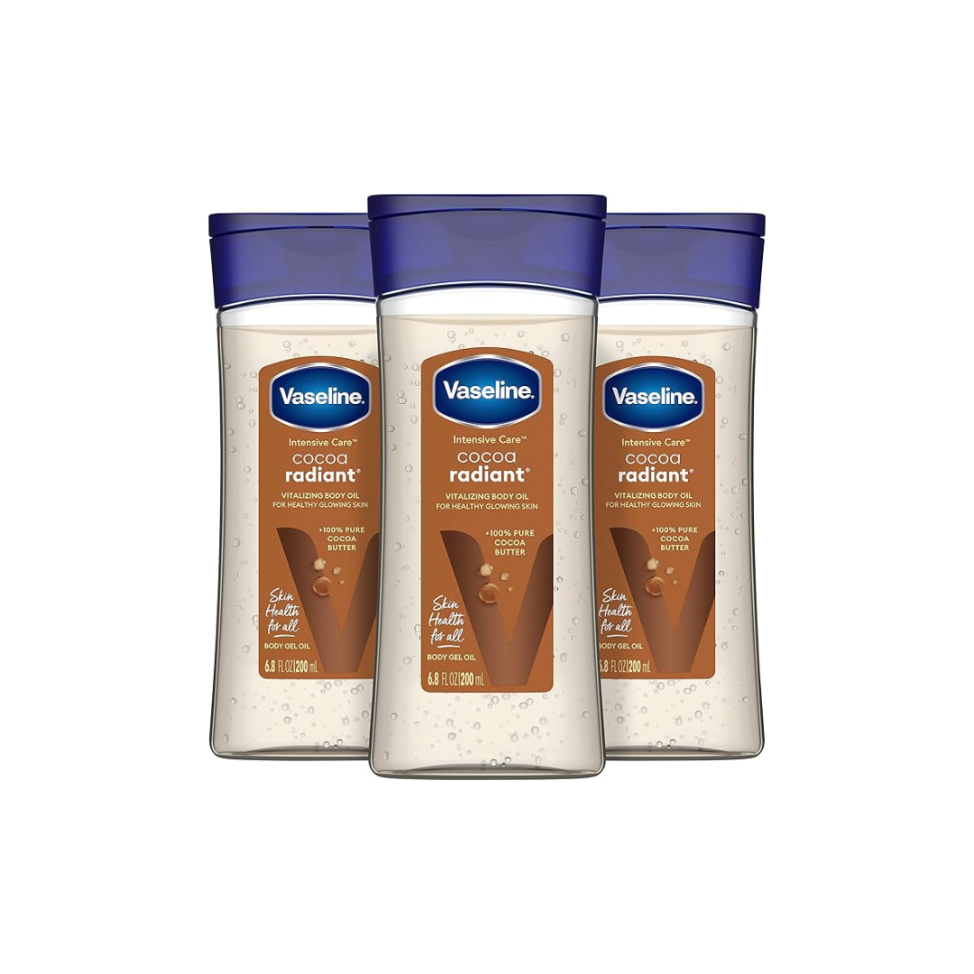 Vaseline Intensive Care Body Gel Oil Cocoa Radiant 6.8 oz, Pack of 3, Brown, 6.8 Ounce