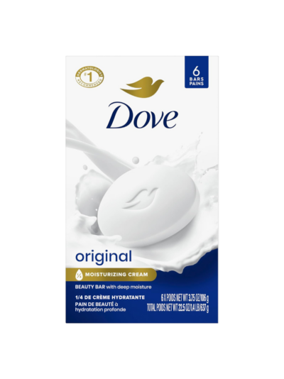 Dove Beauty Bar Gentle Skin Cleanser Moisturizing for Gentle Soft Skin Care Original Made With 1/4 Moisturizing Cream 3.75 oz, 6 Bars