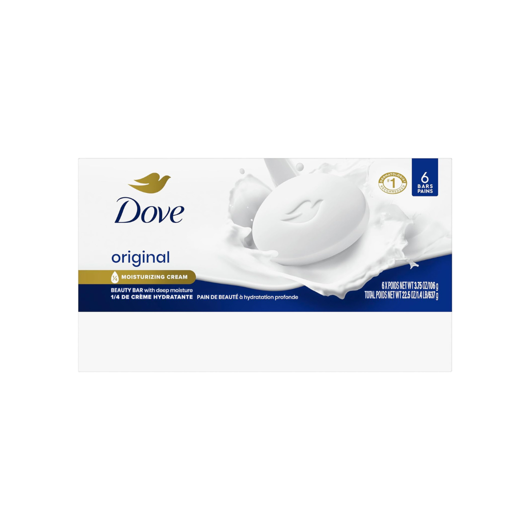 Dove Beauty Bar Gentle Skin Cleanser Moisturizing for Gentle Soft Skin Care Original Made With 1/4 Moisturizing Cream 3.75 oz, 6 Bars - Image 3