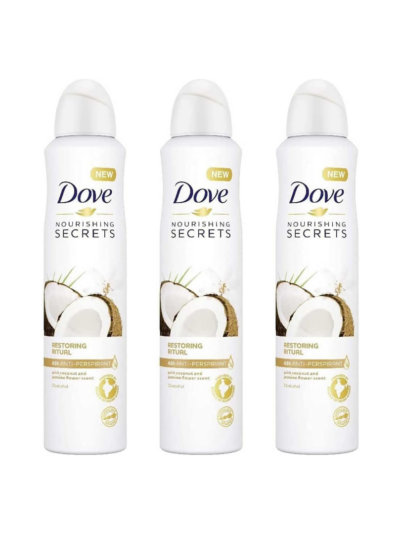 Dove Deodorant Spray, Restoring Ritual with Coconut and Jasmine Flower Scent, 250ml, Pack of 3
