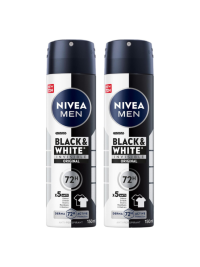NIVEA MEN Black & White Invisible Antiperspirant Deodorant Spray, Original 2x150ml