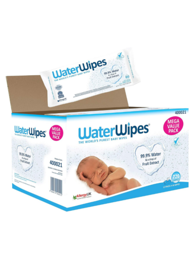 Waterwipes Mega Value Box Baby Wipes Pack Of 12 Pouches X 60 Sheets, 720 Wipes, White